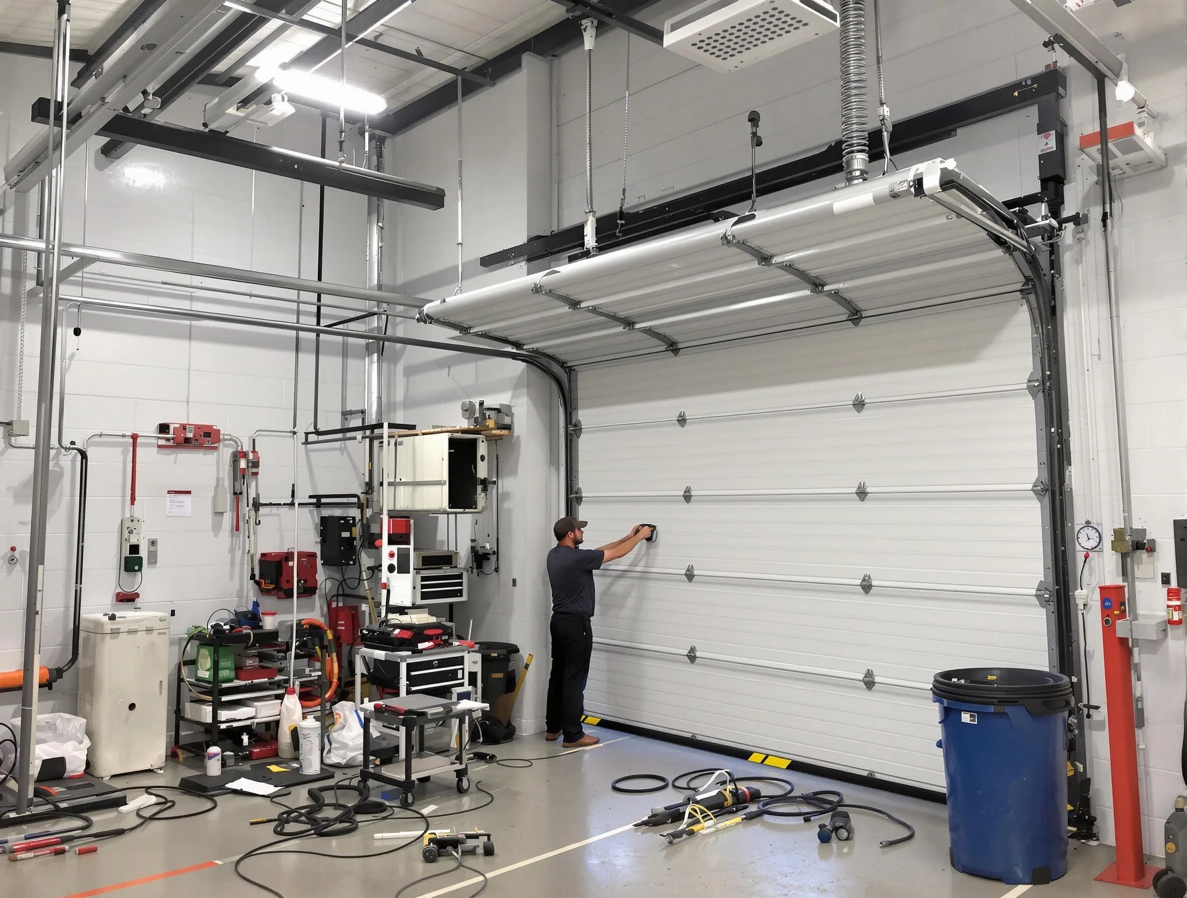 Franklin Garage Door Repair certified technician performing commercial door repair at a Franklin business facility