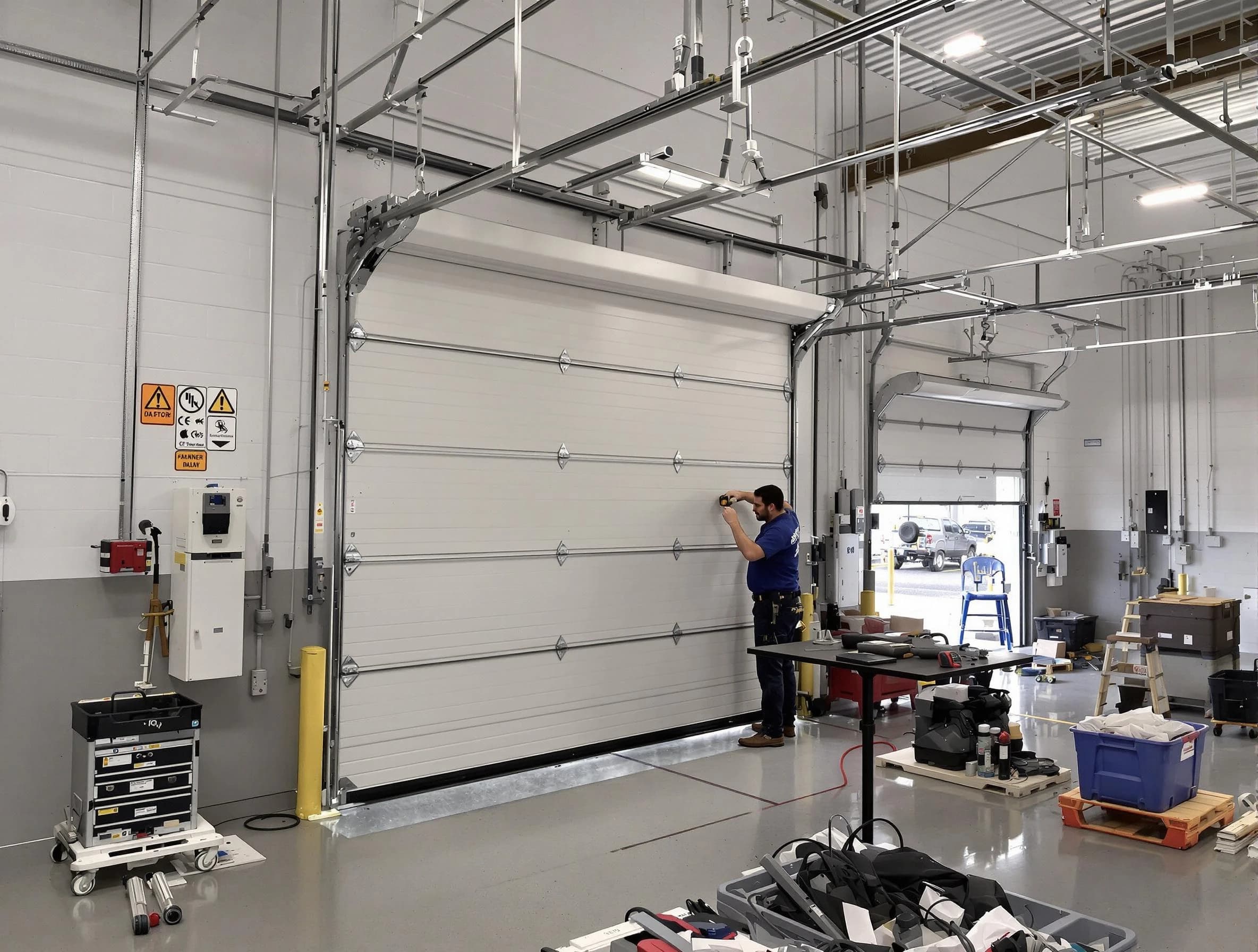 Commercial garage door repair being performed by Franklin Garage Door Repair expert in Franklin