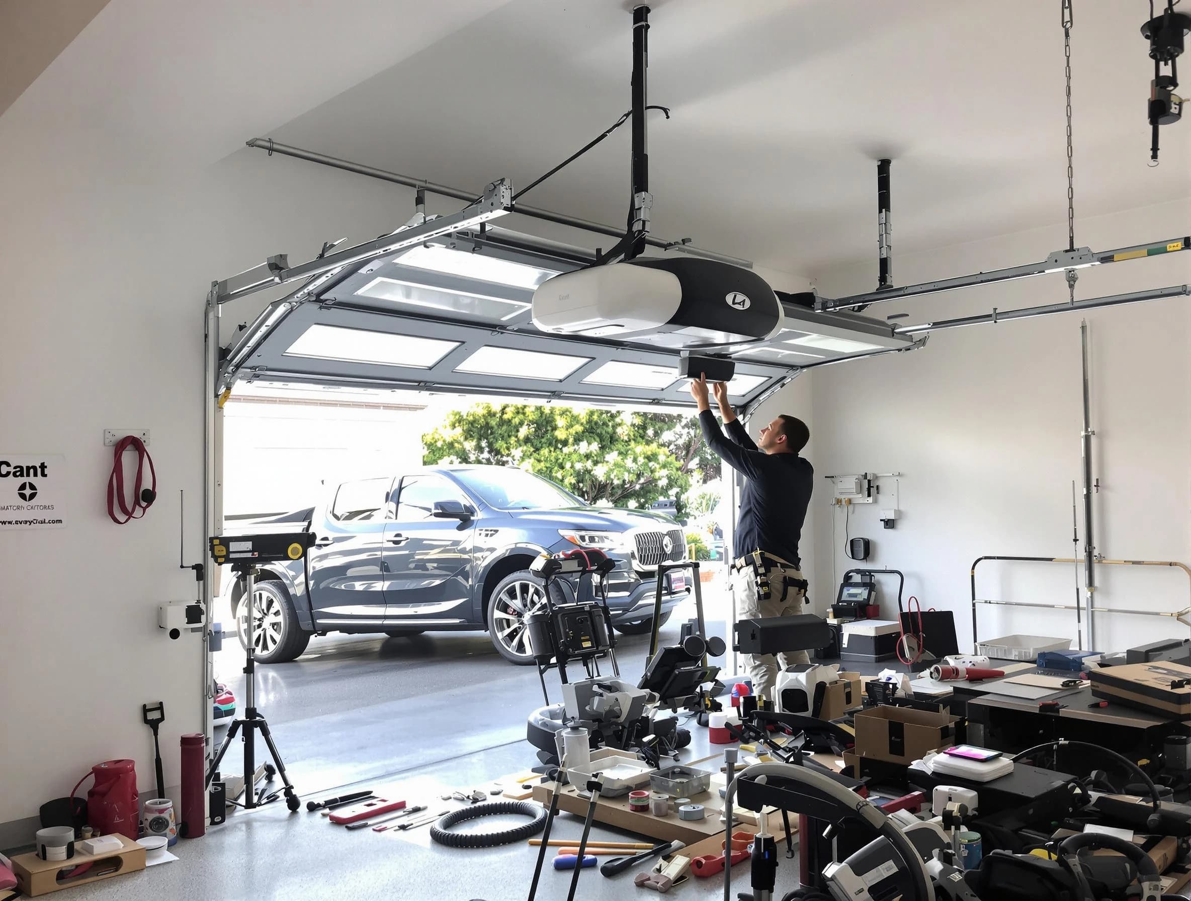 Franklin Garage Door Repair specialist installing smart garage door opener system in Franklin home