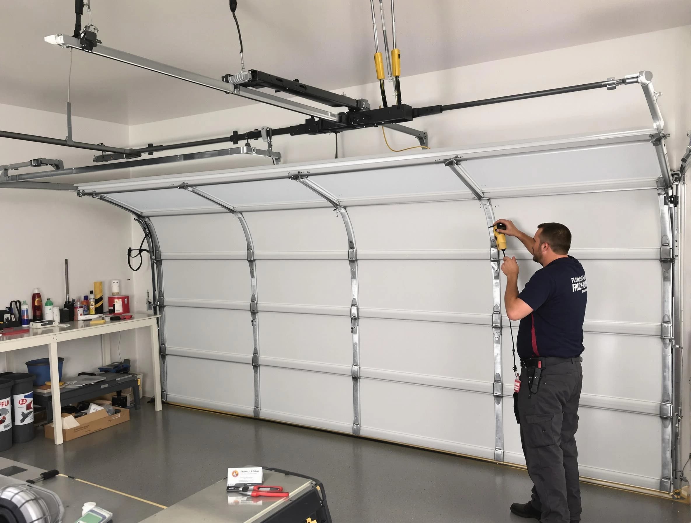 Franklin Garage Door Repair certified technician performing overhead door system repair in Franklin