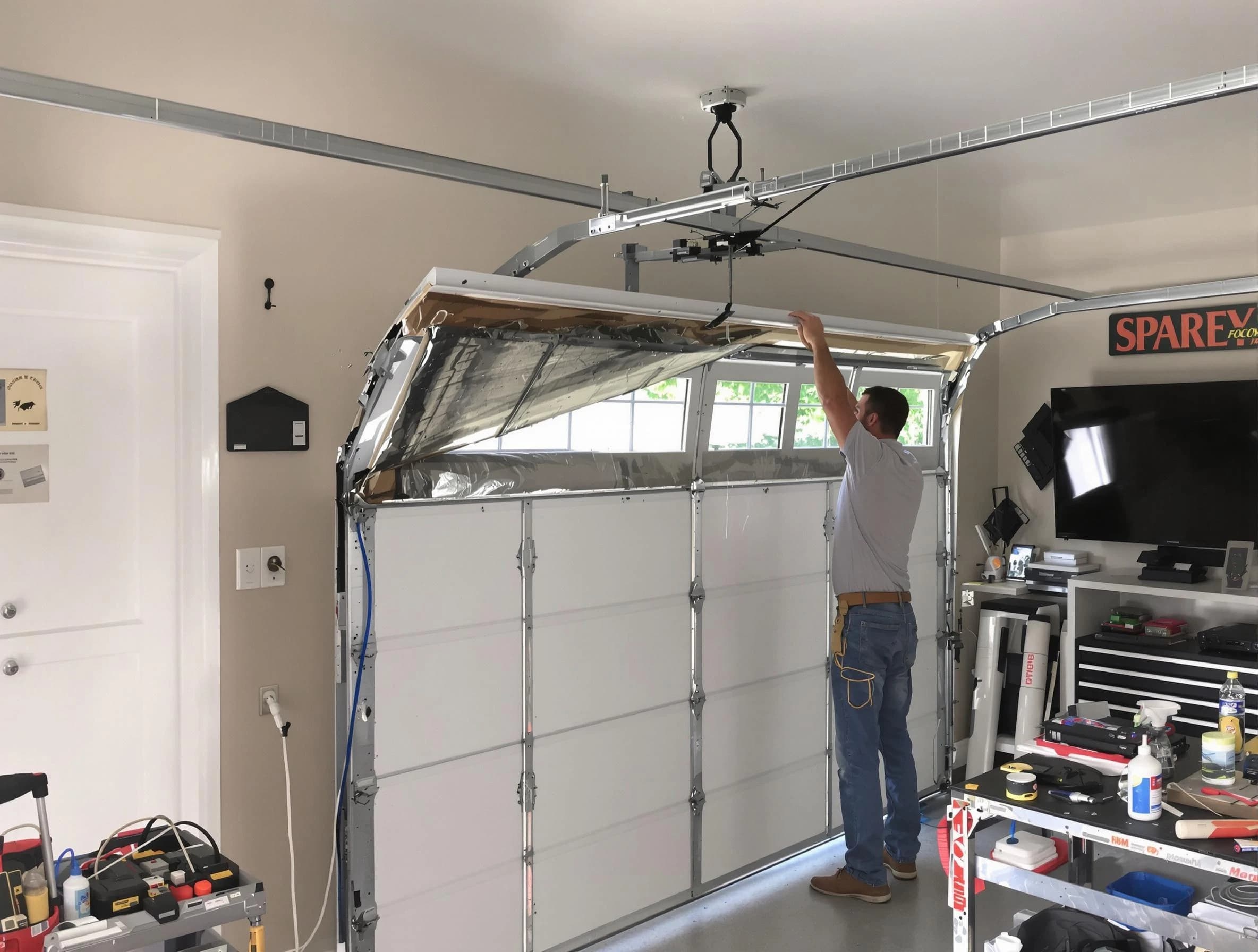 Garage door section replacement by Franklin Garage Door Repair in Franklin